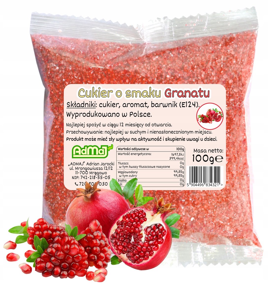 Cukier Kolorowy Do Waty Cukrowej Granat Czerwony 100g Saszetka Grenadyna