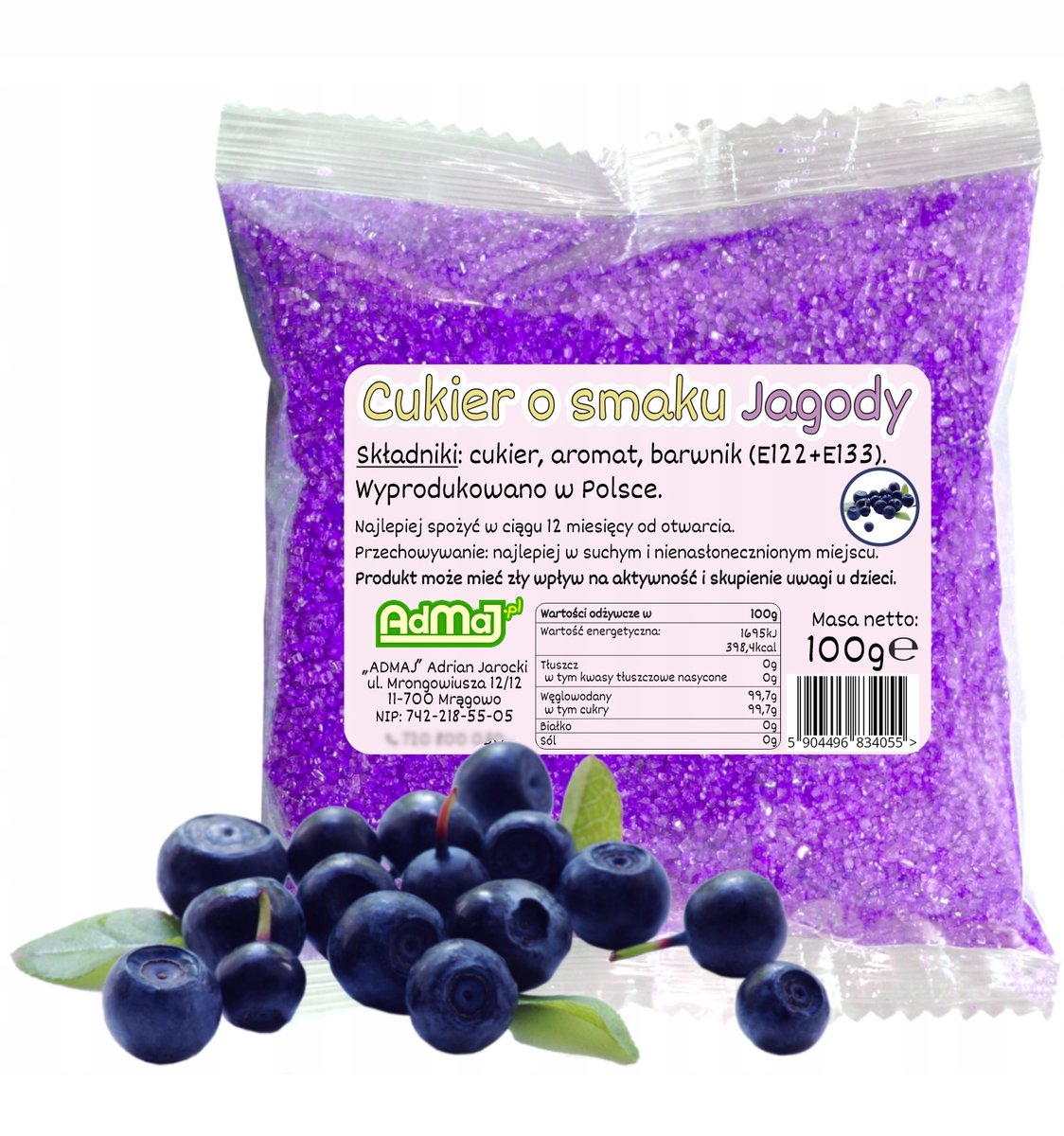 Cukier Kolorowy Do Waty Cukrowej Jagoda Fioletowy 100g Saszetka Jagodowy