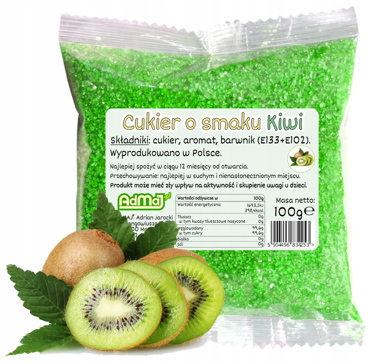 Cukier Kolorowy Do Waty Cukrowej Kiwi Zielony 100g Saszetka