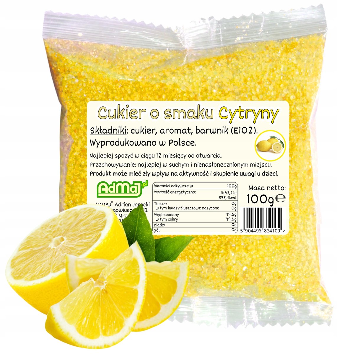 Cukier Kolorowy Do Waty Cukrowej Cytryna Żółty 100g Saszetka Cytrynowy
