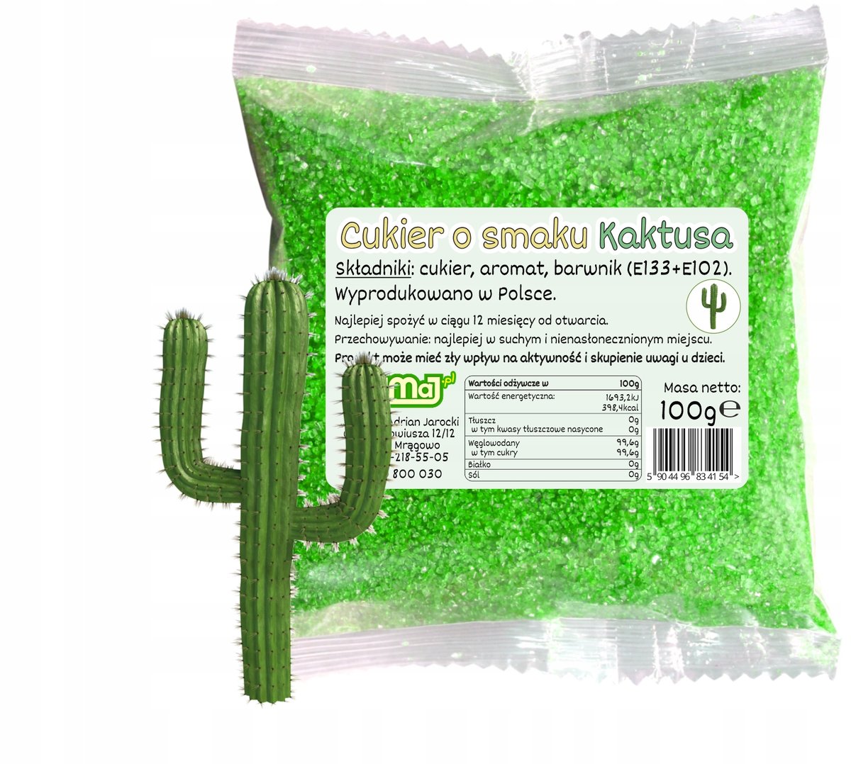 Cukier Kolorowy Do Waty Cukrowej Kaktus Zielony 100g Saszetka Kaktusowy