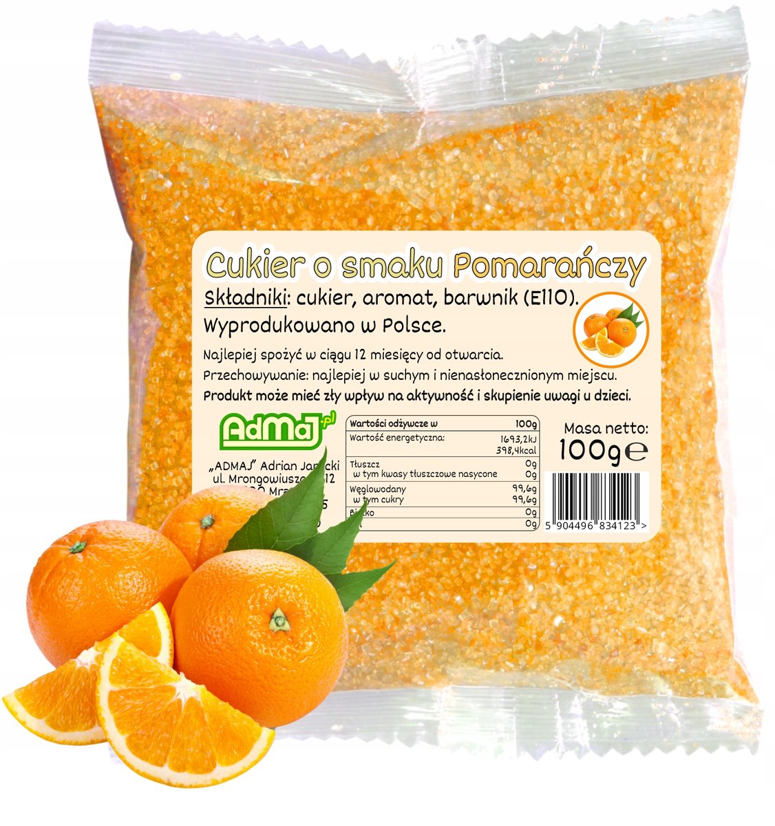 Cukier Kolorowy Do Waty Cukrowej Pomarańcza Pomarańczowy 100g Saszetka