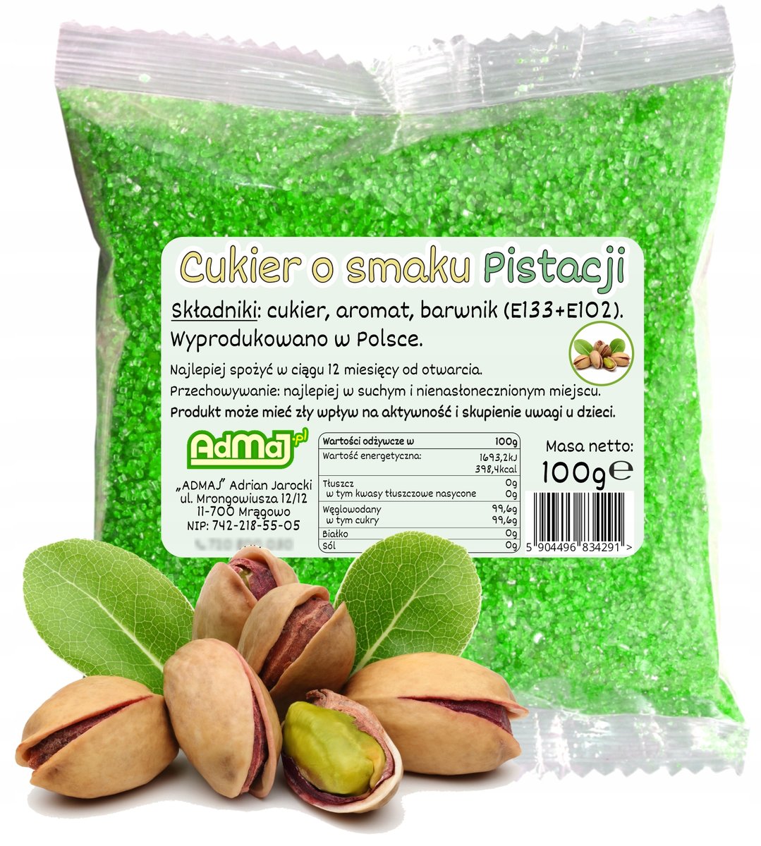 Cukier Kolorowy Do Waty Cukrowej Pistacja Zielony 100g Saszetka Pistacjowy