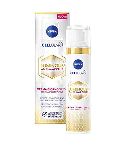 NIVEA CELLULAR LUMINOUS630 krem przeciw plamom dzień FP50 potrójna ochrona 40 ml, matujący przed ciemnymi plamami, krem do twarzy z kwasem hialuronowym i witaminą E