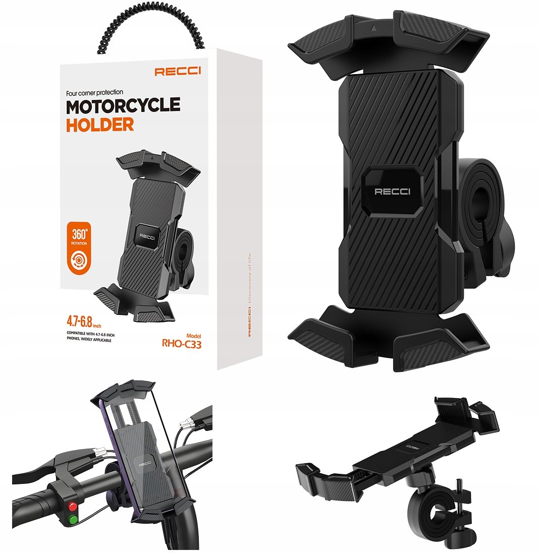 MOCNY UCHWYT ROWEROWY NA TELEFON DO HULAJNOGI DO MOTOCYKLA 360° RECCI