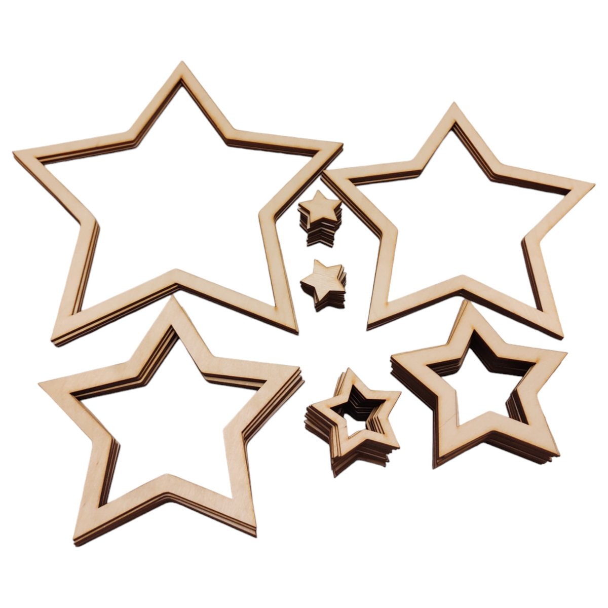 Zestaw gwiazd, obręcze drewniane, bazy do makramy DIY 56 el. / Iksber