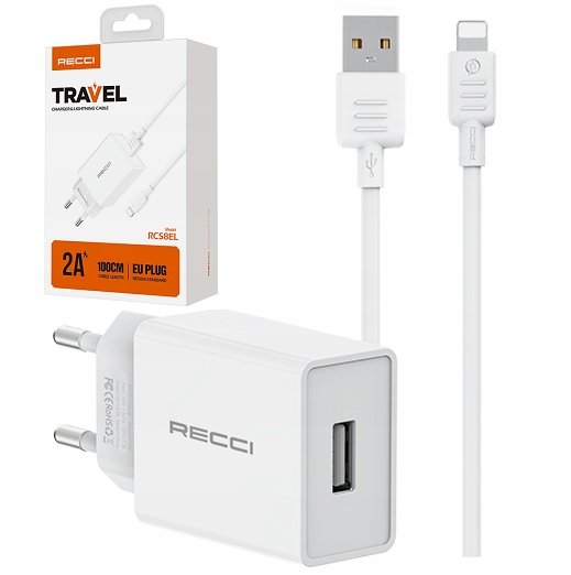 SZYBKA ŁADOWARKA SIECIOWA do iPhone + KABEL LIGHTNING USB 10W 2A RECCI