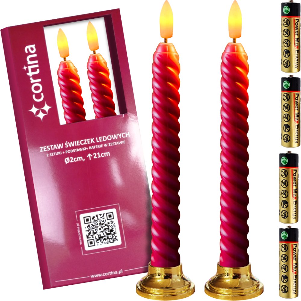ŚWIECE LED 2 SZT ZESTAW NA BATERIE R6 ŚWIECZEK 21CM DEKORACYJNE CZERWONE