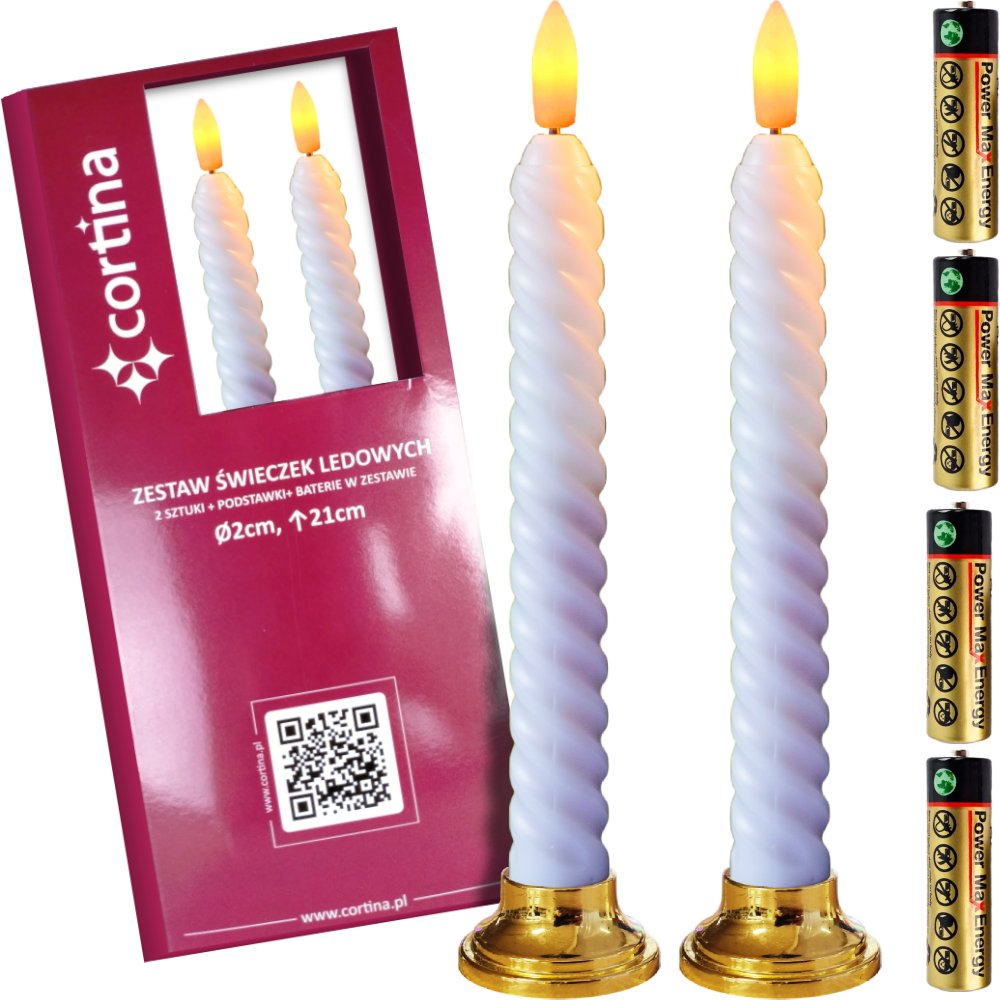 ŚWIECE LED 2 SZT ZESTAW NA BATERIE R6 ŚWIECZEK 21CM DEKORACYJNE BIAŁE