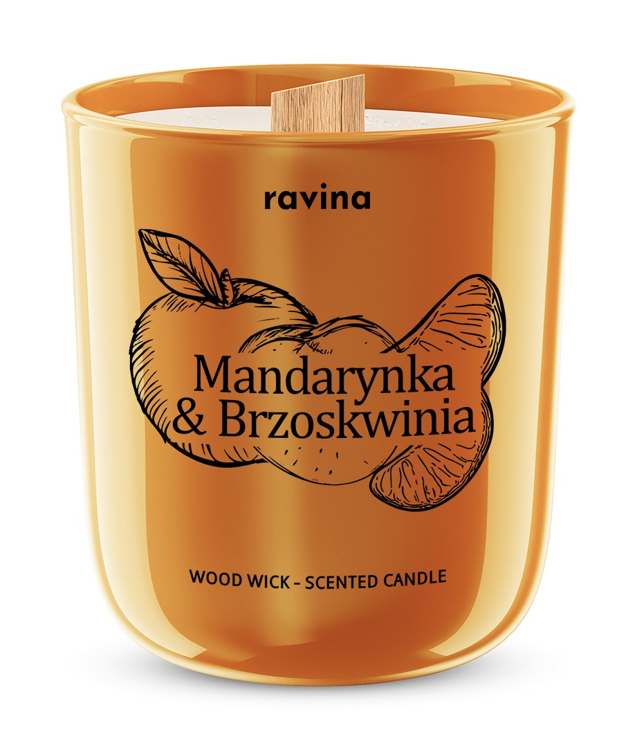 Mandarynka & Brzoskwinia Owocowa sojowa perfumowana świeca zapachowa w szkle, drewniany knot zapach ORIENTALNY