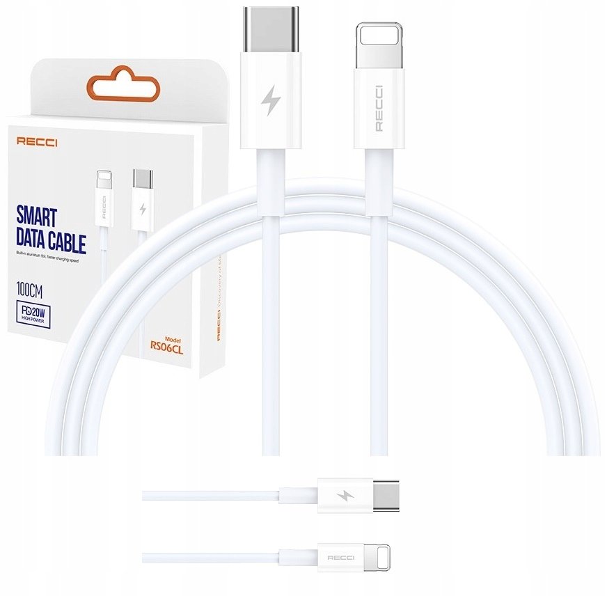 KABEL USB-C SZYBKIE ŁADOWANIE LIGHTNING PRZEWÓD DO IPHONE PD 20W 1M RECCI
