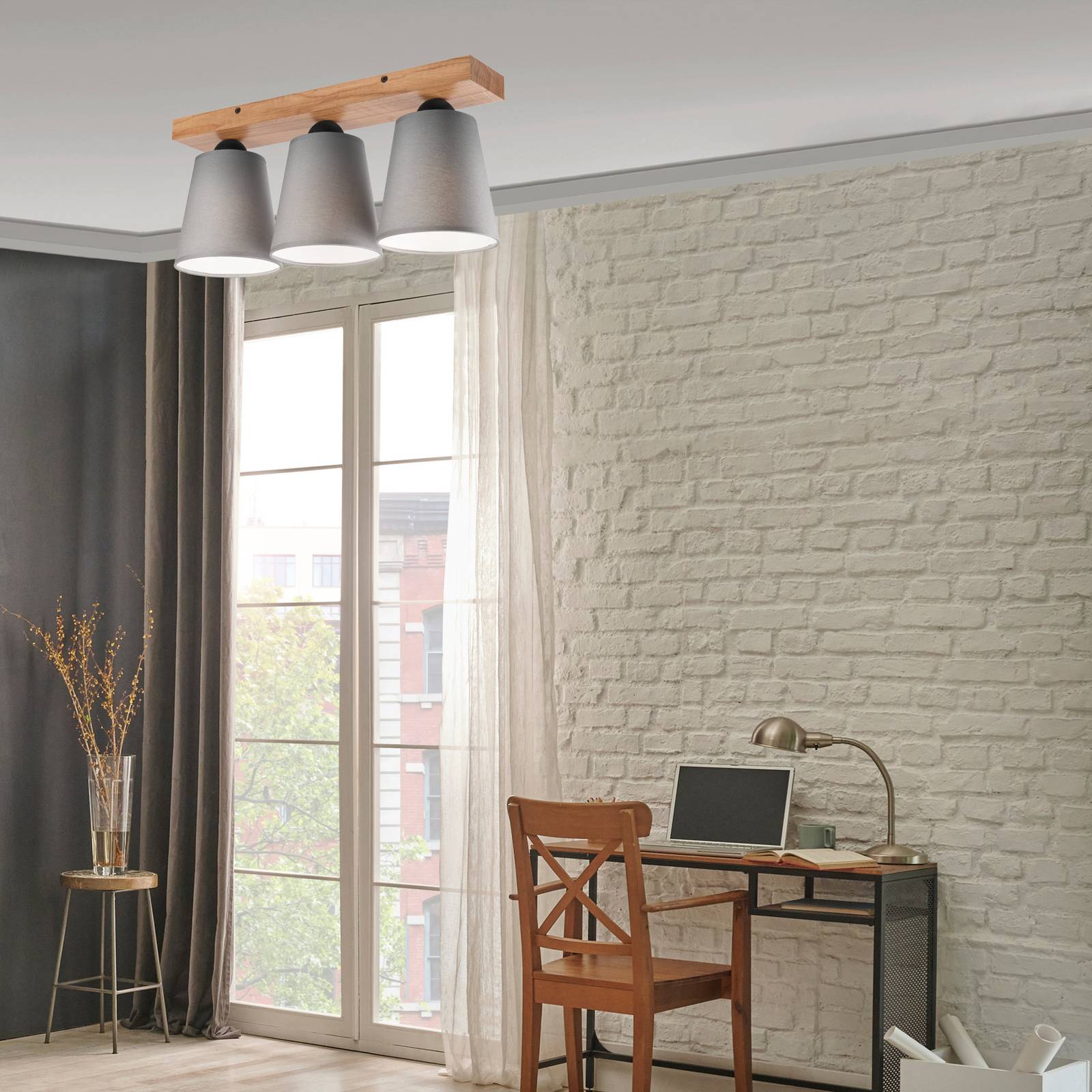 Lampa sufitowa Envostar Risco 3-punktowa klosz z tkaniny szary