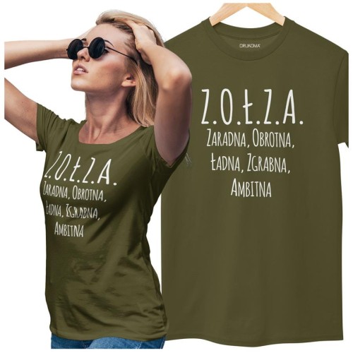 KOSZULKA DLA DZIEWCZYNY NA WALENTYNKI PREZENT Z.O.Ł.Z.A. KOLOR KHAKI