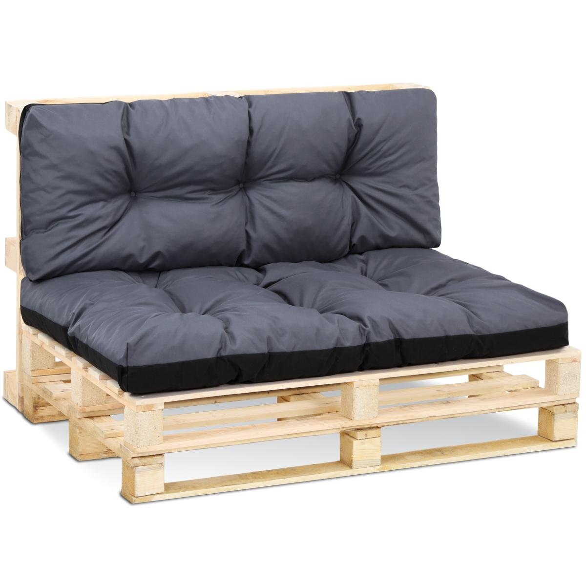 Poduszki na palety na zewnątrz - SET: 40x120 cm + 80x120 cm - siedzisko na europalety nadające się do prania - grafit