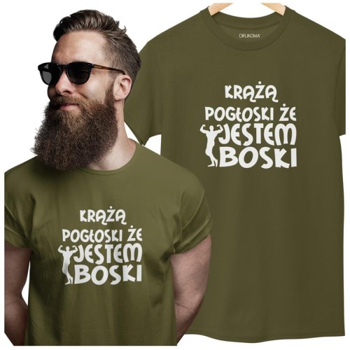 KOSZULKA NA WALENTYNKI PREZENT DLA CHŁOPAKA KRĄŻĄ POGŁOSKI ŻE JESTEM BOSKI KOLOR KHAKI