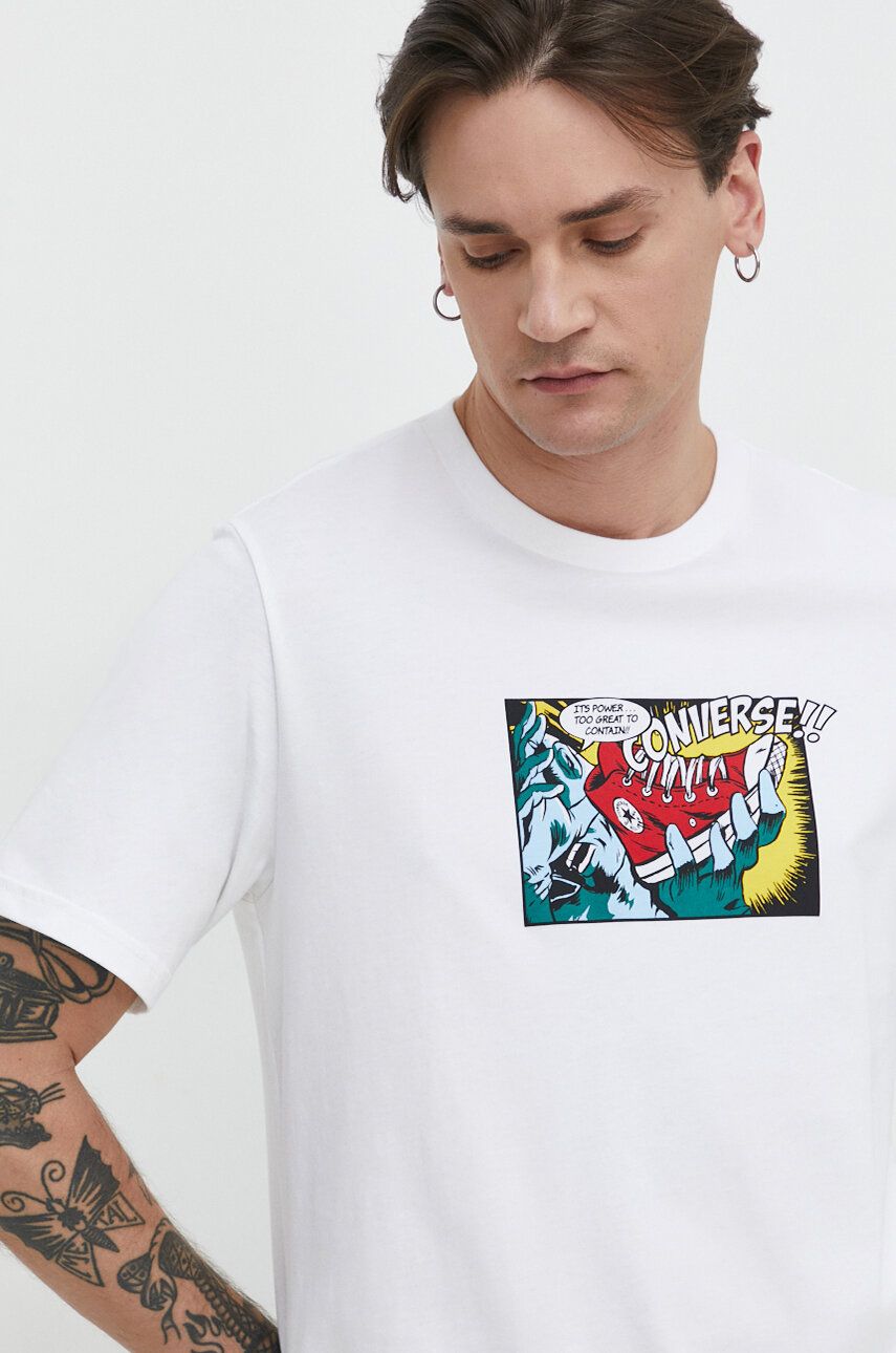 Converse t-shirt bawełniany męski kolor beżowy z nadrukiem