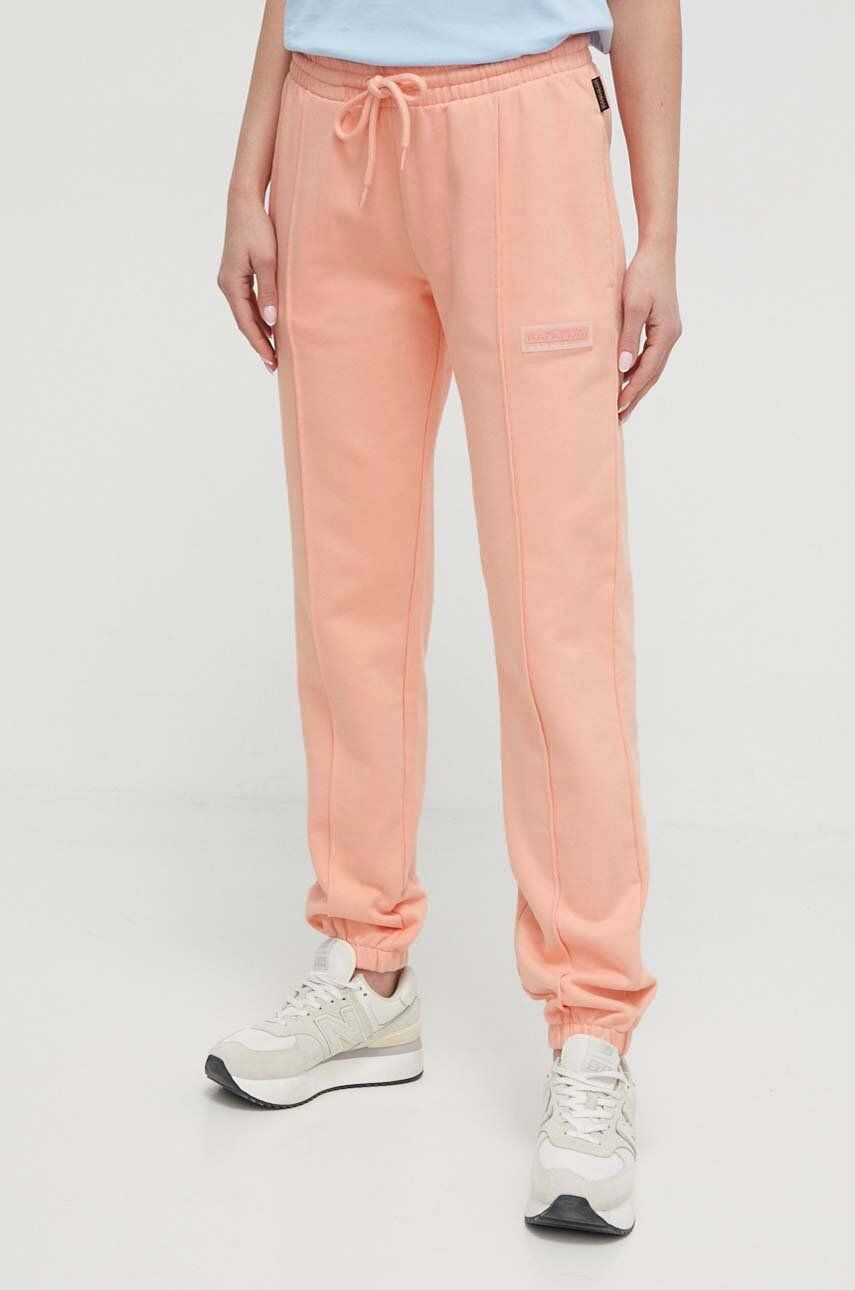 Napapijri spodnie dresowe bawełniane kolor pomarańczowy gładkie