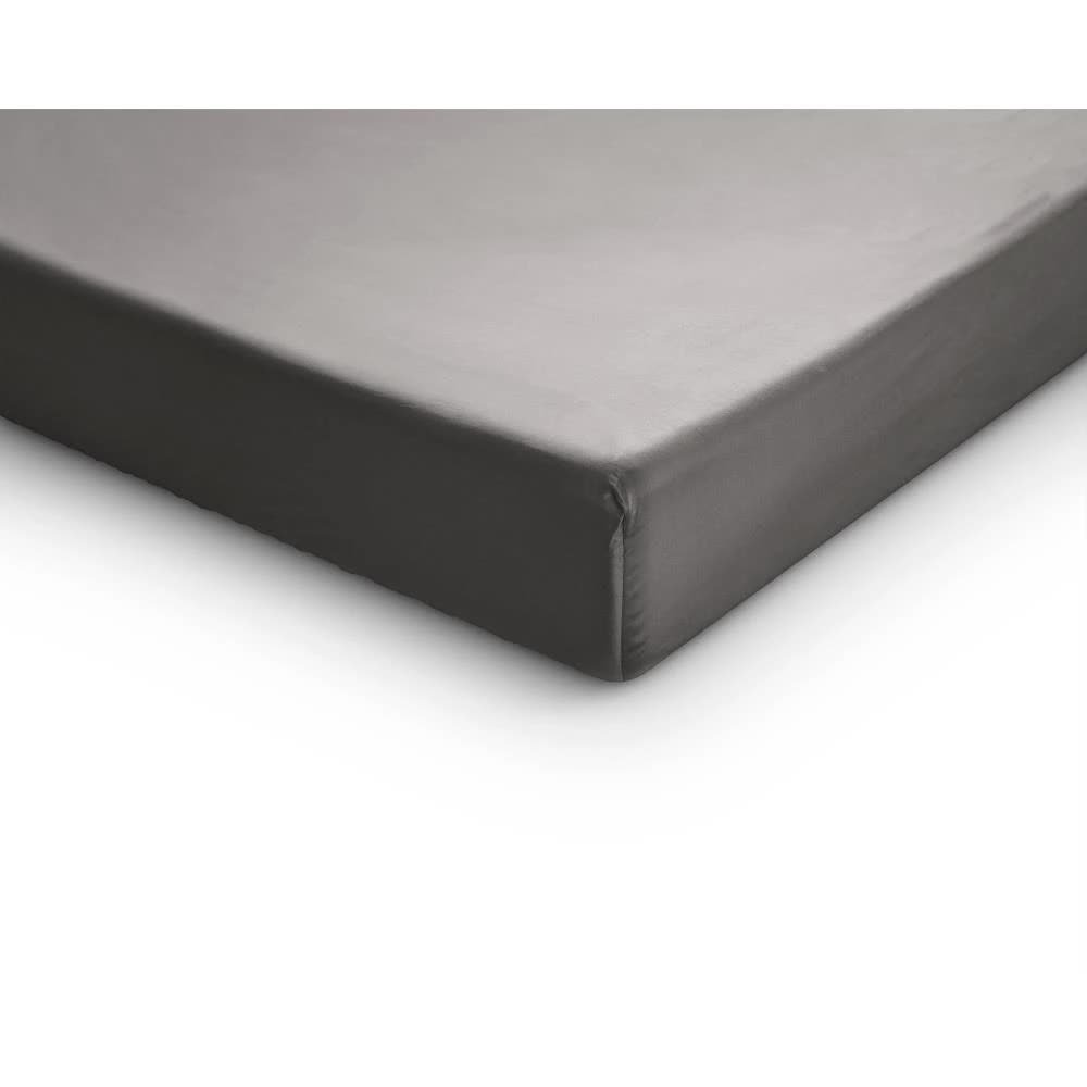 160x200 Prześcieradło szare na materac nawierzchniowy satyna bawełniana