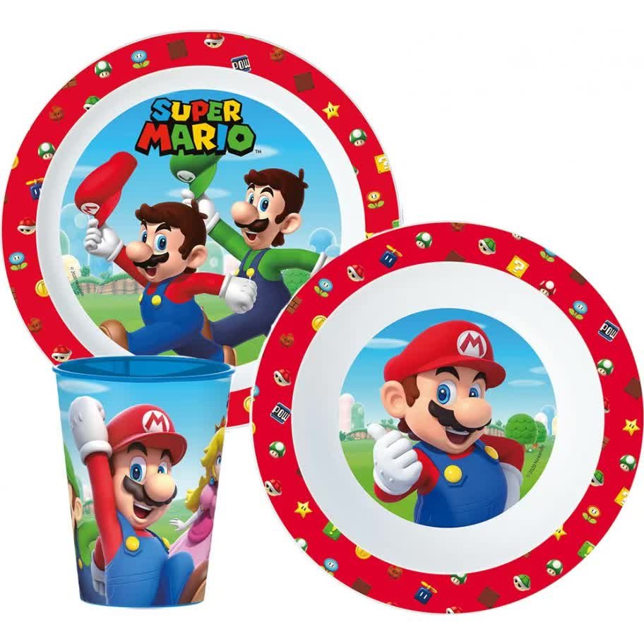Zestaw Obiadowy Talerz Miska Kubek bez BPA Super Mario