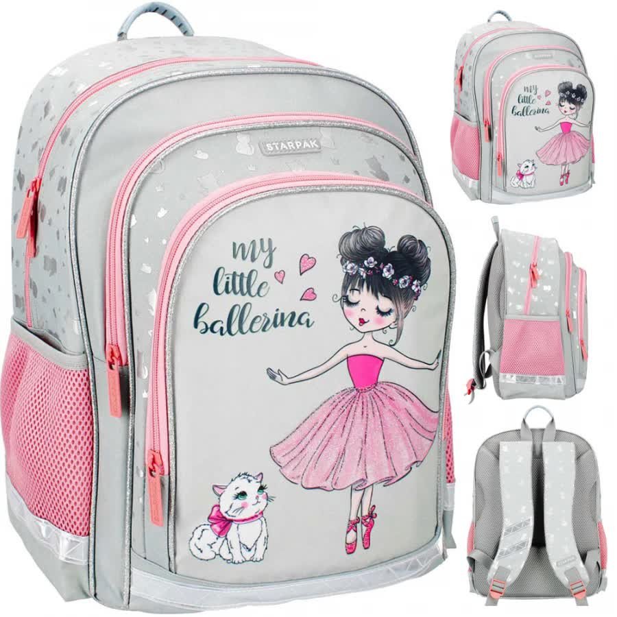 Plecak szkolny dla dziewczynki szary  wielokomorowy