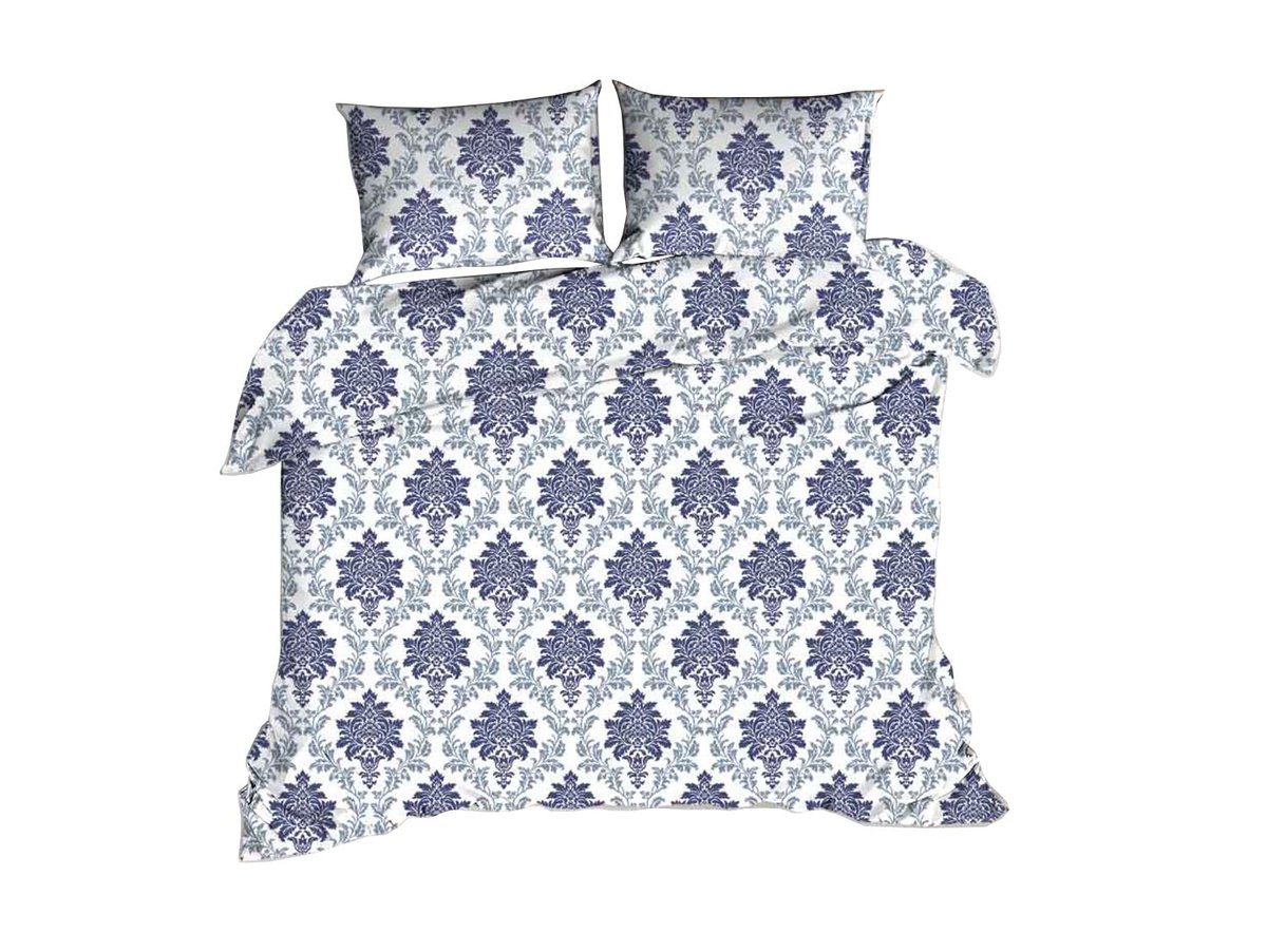 Pościel bawełniana kora 140x200 ornament niebieski