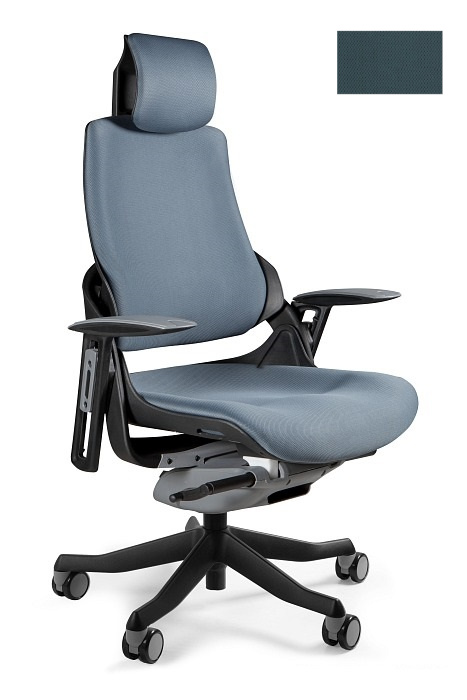 Unique Wau fotel biurowy czarny/tkanina steelblue W-609-B-BL414
