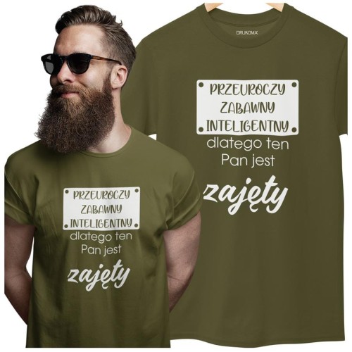 KOSZULKA NA WALENTYNKI PREZENT DLA CHŁOPAKA PRZEUROCZY ZABAWNY INTELIGENTNY, DLATEGO TEN PAN JEST JUŻ ZAJĘTY KOLOR KHAKI