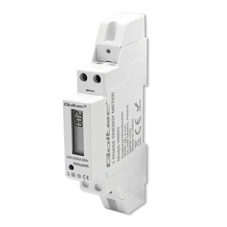 Qoltec din jednofazowy elektroniczny licznik 230v 30a lcd 1p