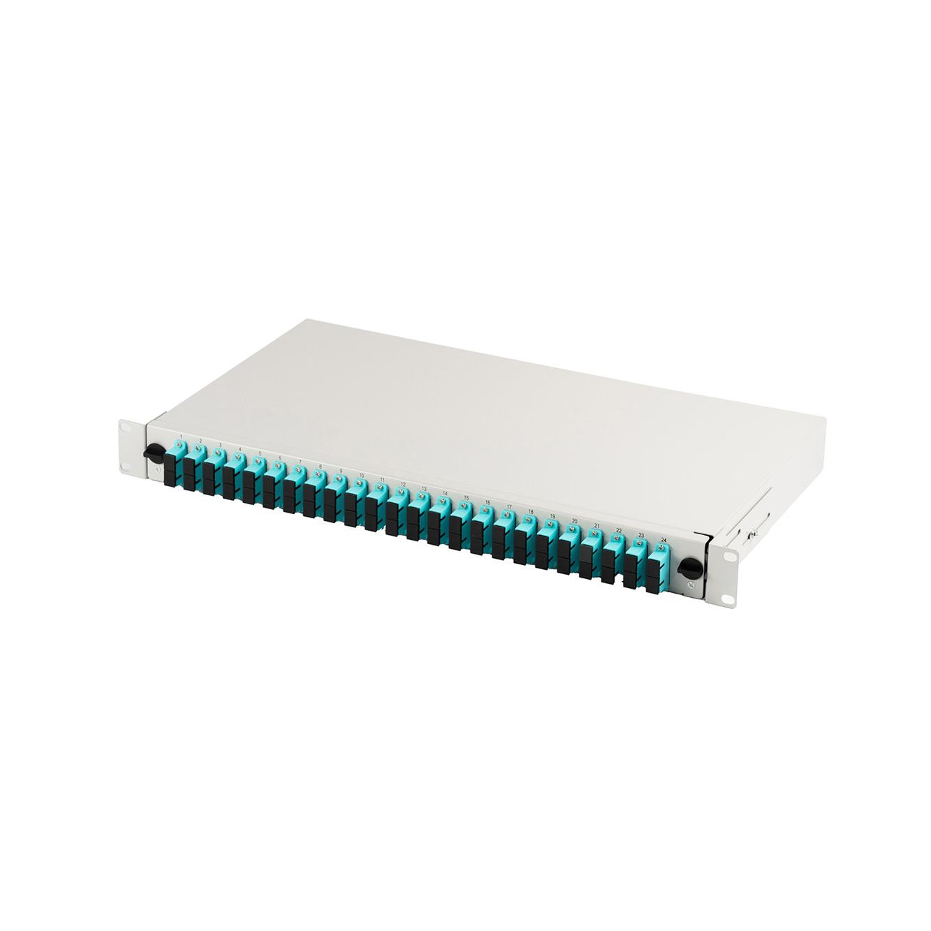 Przełącznica światłowodowa/panel krosowy digitus z wyposażeniem 19'' 1u, 24x sc dx, om3, adaptery, wysuwany, szary DN-96422/3