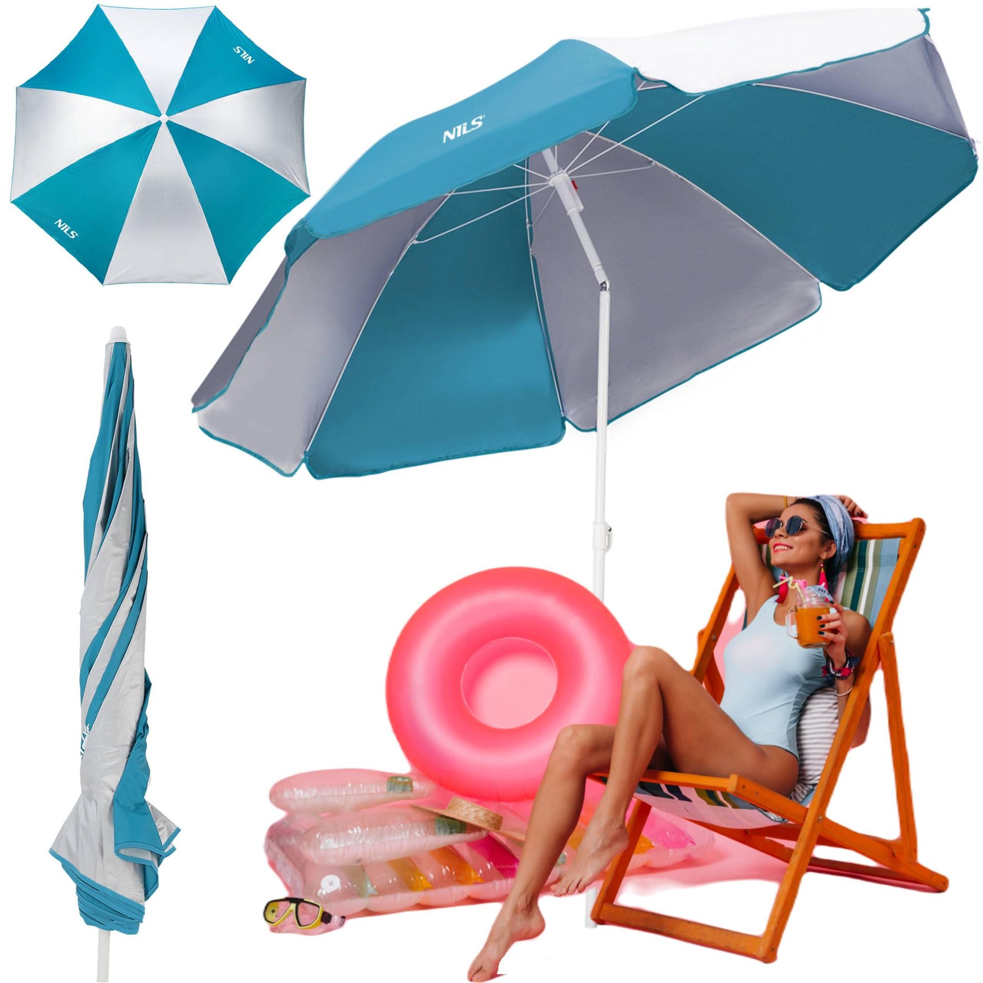 NC7813 TURKUSOWY PARASOL PLAŻOWY  180 CM NILS