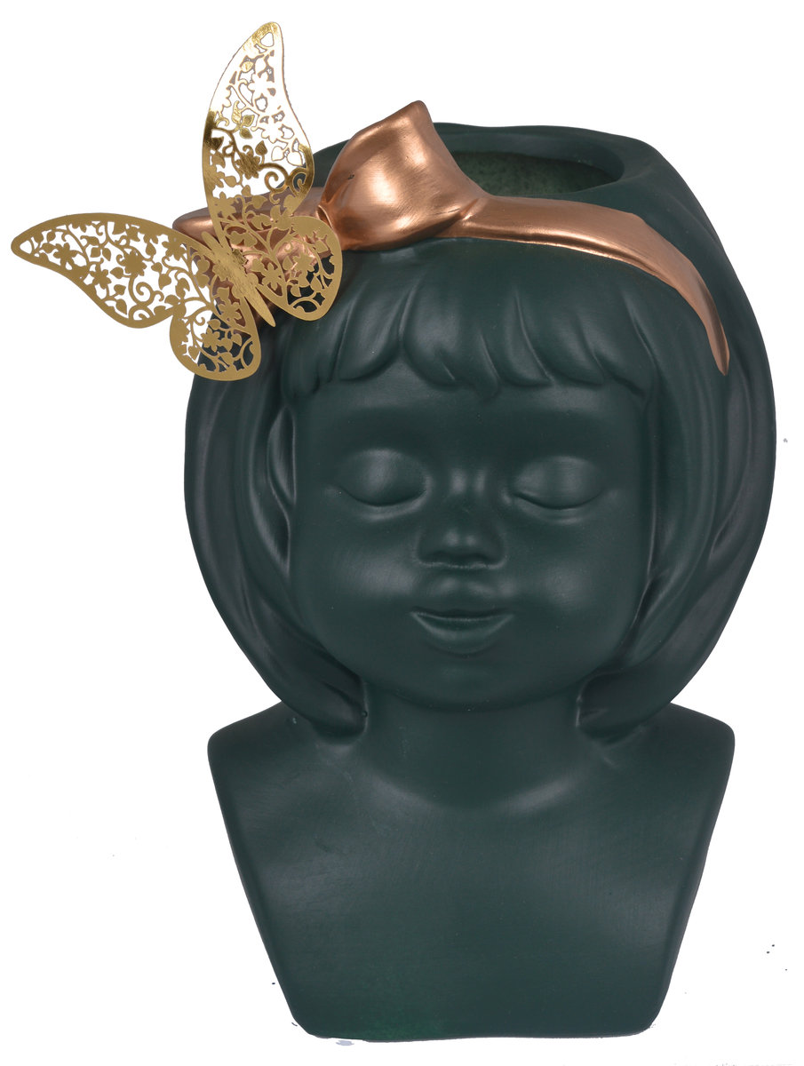 WAZON CERAMICZNY DZIEWCZYNKA ZIELONA 19,8x12,5x14 cm*