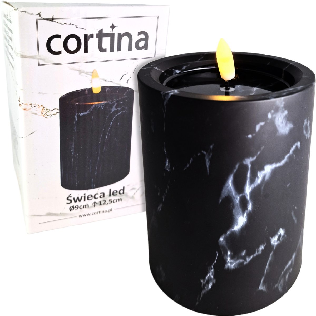 ŚWIECZKA NA BATERIE 12,5CM EFEKT MARMURU ŚWIECA LED CORTINA DEKORACYJNA