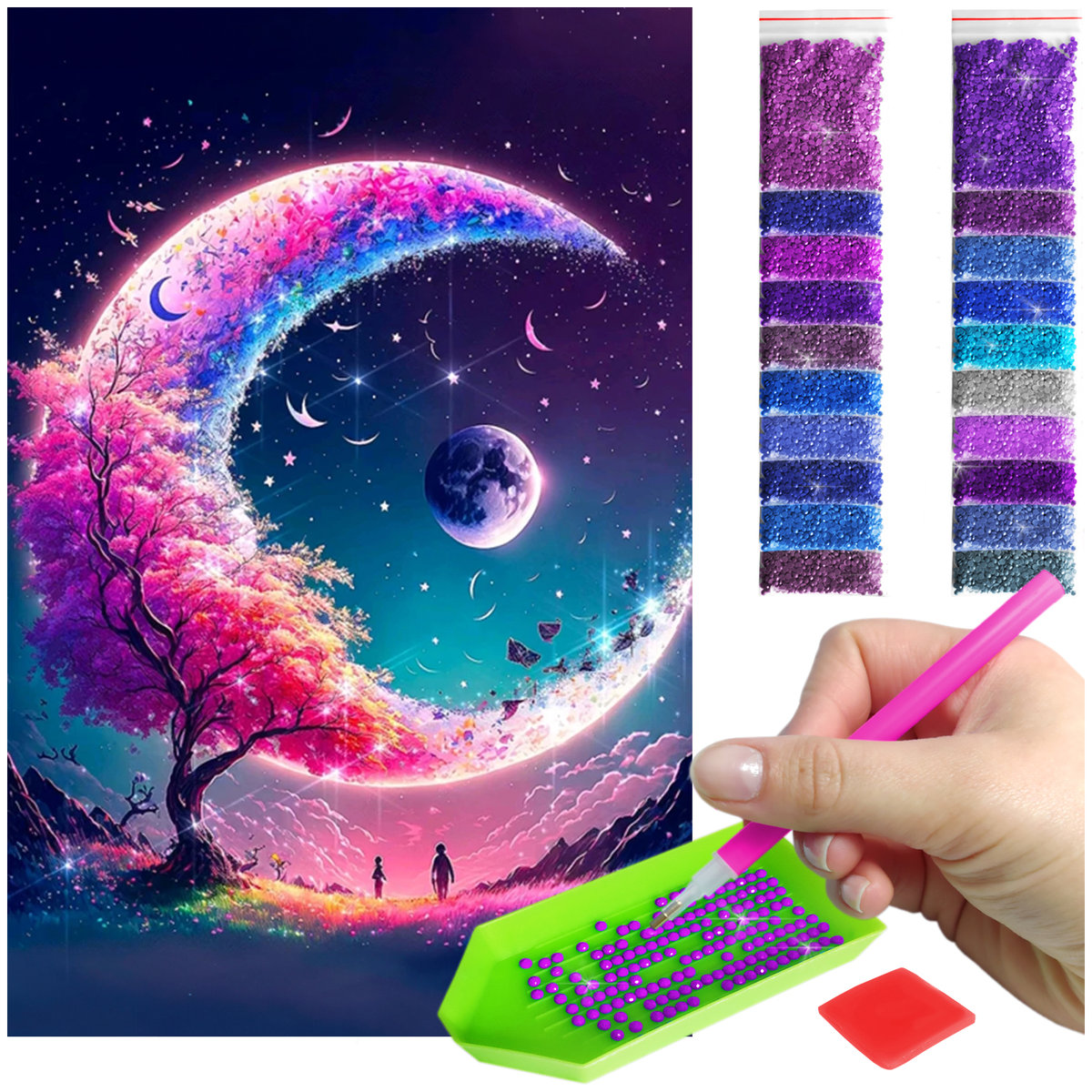 Haft Diamentowy Diamond Painting mozaika księżyc zestaw akcesoria