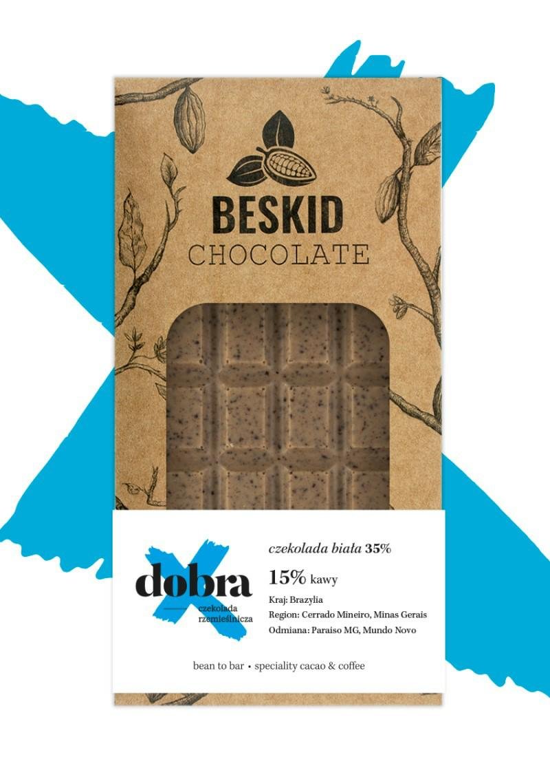 CZEKOLADA BESKID BIAŁA 35% Z KAWAŁKAMI KAWY DOBRA BRAZYLIA