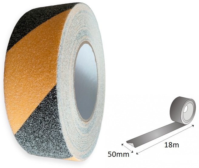 Taśma antypoślizgowa ŻÓŁTO CZARNA 50mm/18m / PAPER-TECH