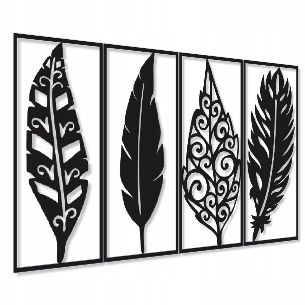 DEKORACJA ŚCIENNA OBRAZ AŻUROWY OZDOBA ŚCIENNA PIÓRA TRYPTYKI DO SALONU 3d