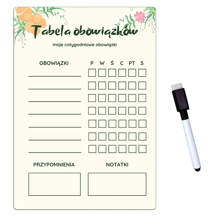 Tablica obowiązków PLANER MAGNETYCZNY NA LODÓWKĘ / Leveldruk