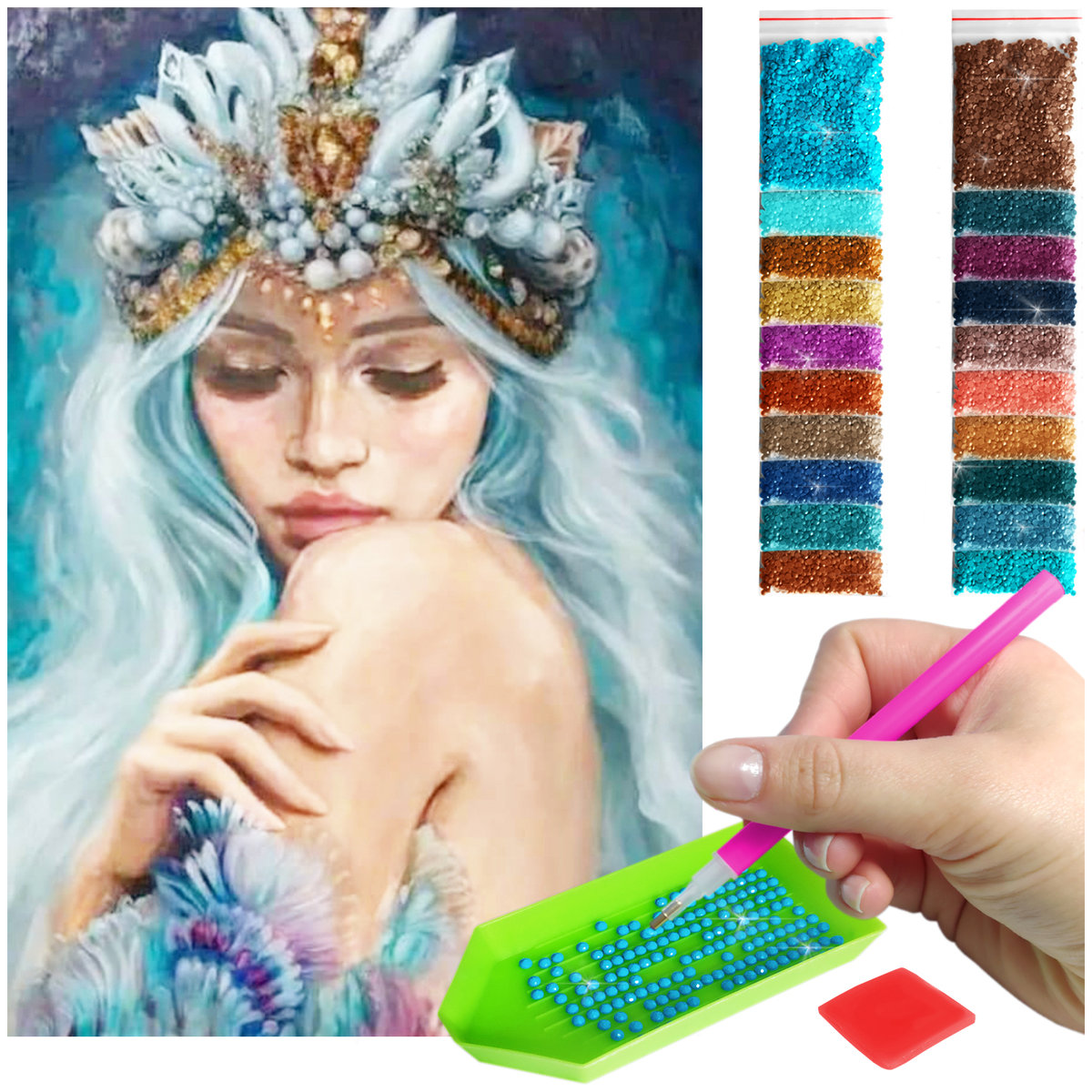 Haft Diamentowy Diamond Painting mozaika 40x60 kwiaty zestaw akcesoria