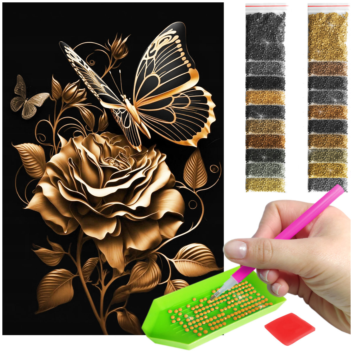 Haft Diamentowy Diamond Painting mozaika kwiaty zestaw akcesoria