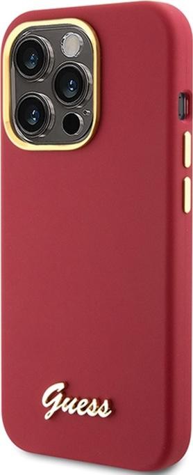 Guess Silicone Script Metal Logo & Frame - Etui iPhone 15 Pro Max (magenta)