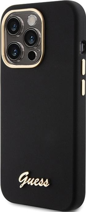 Guess Silicone Script Metal Logo & Frame - Etui iPhone 15 Pro Max (czarny)