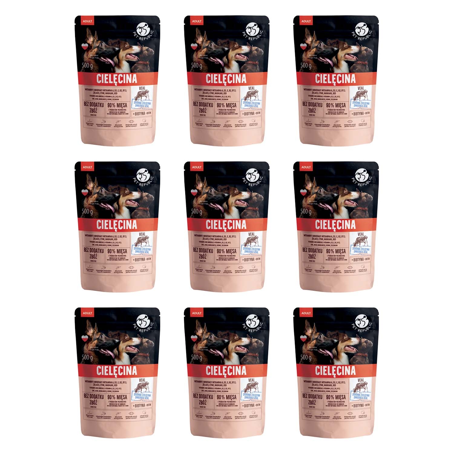 Karma dla dorosłych psów Pet Republic z cielęciną, mokra, 9 x 500 g