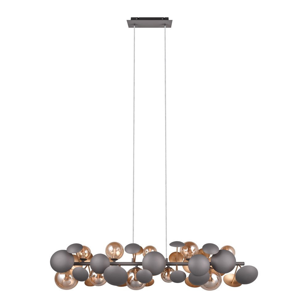 Lampa wisząca w szaro-złotym kolorze ze szklanym kloszem Bubble – Trio Select