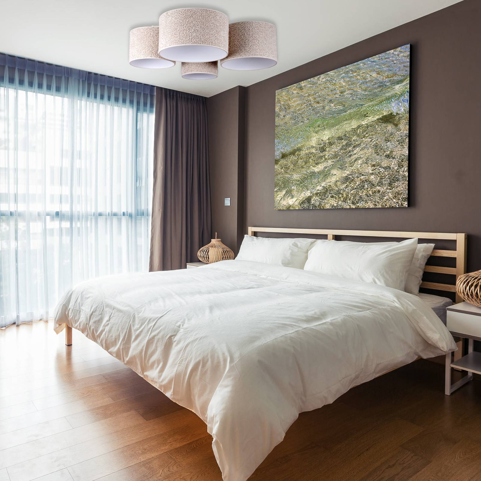 Euluna Lampa sufitowa Boucle z czterema kloszami, ecru