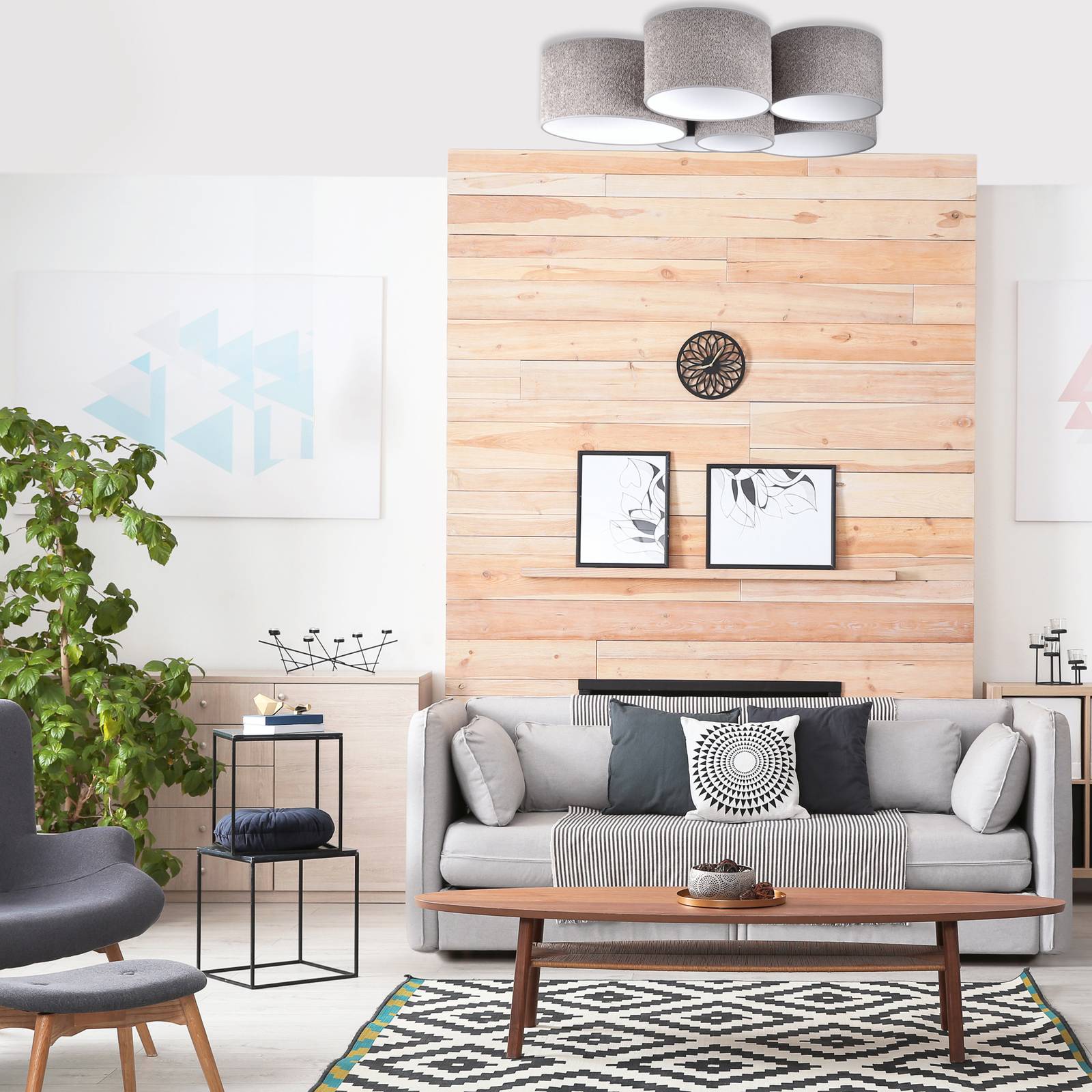 Euluna Lampa sufitowa Boucle sześć kloszy, szara