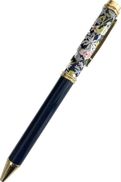 Paperchase-  Długopis granatowy z kwiatami Czarny