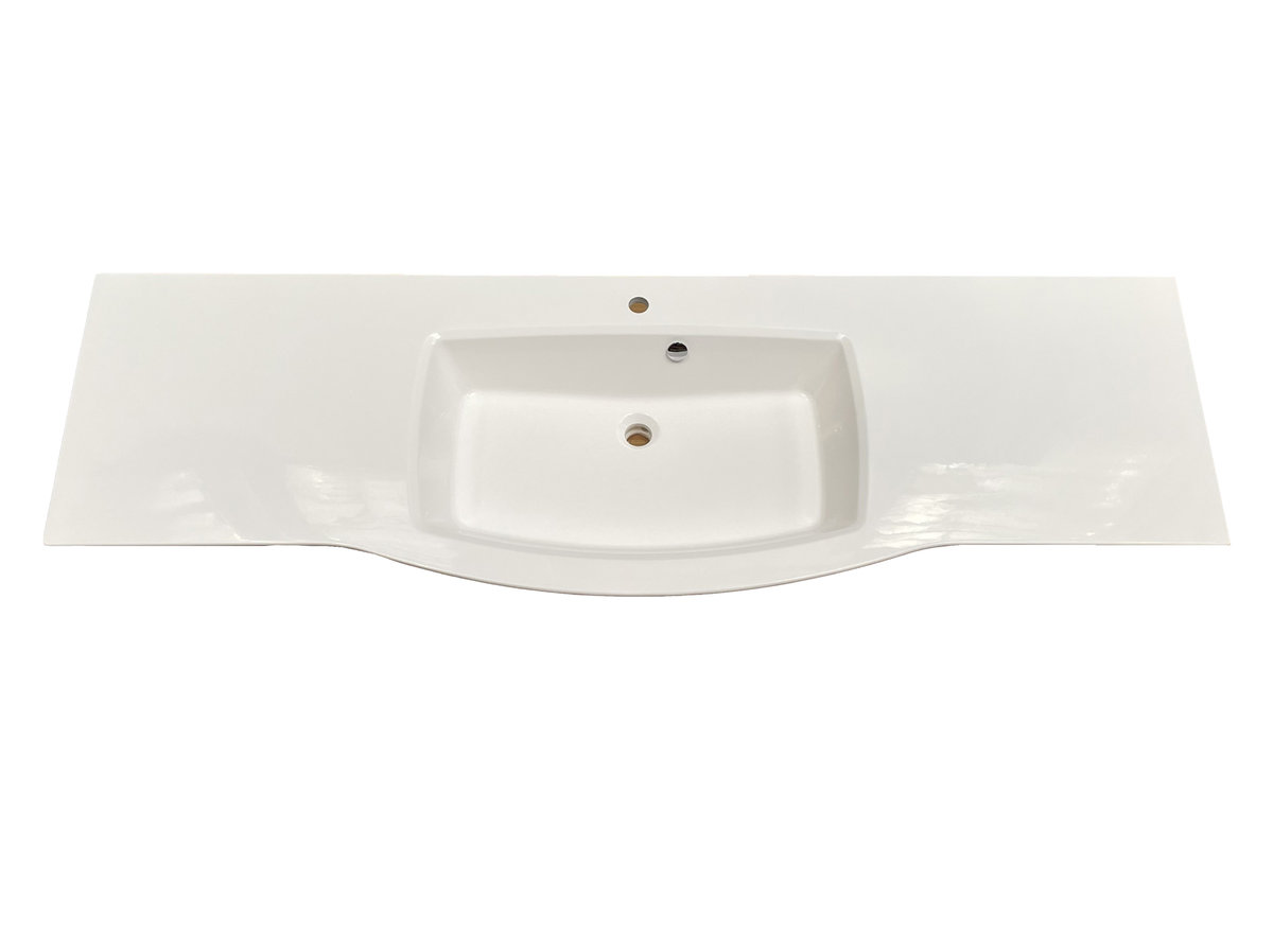 Umywalka wpuszczana w blat, asymetryczna, biała, 187 x 61 cm