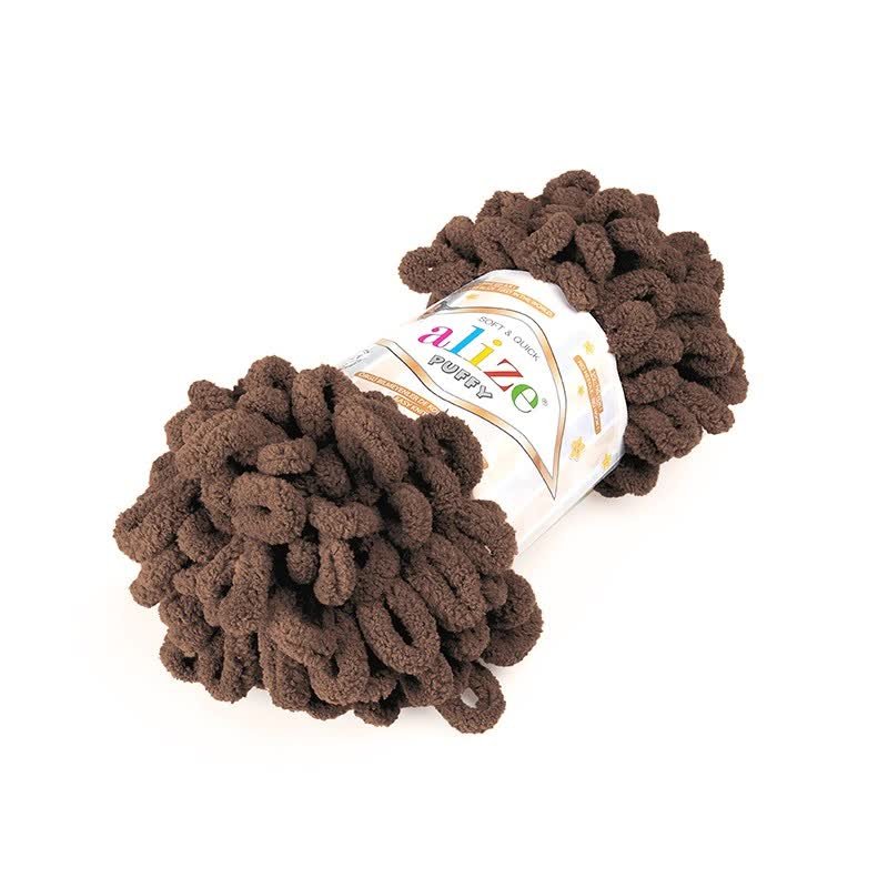 Włóczka dziecięca Alize Puffy nr 321 brązowy, duże pętelki na maskotki, 9m