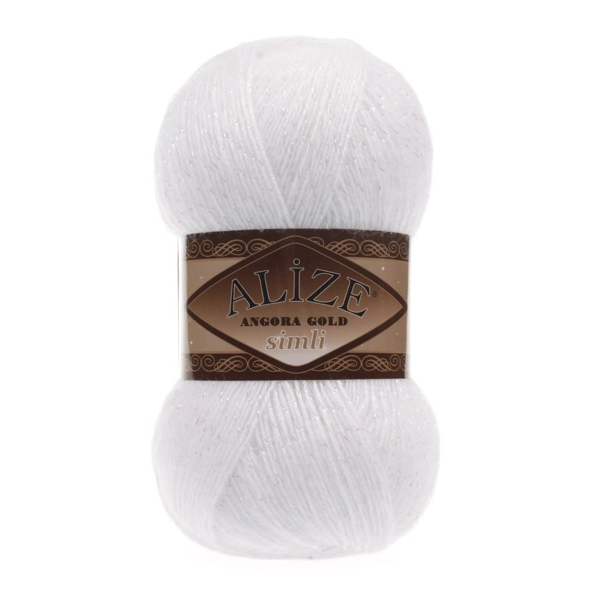 Włóczka Alize Angora Gold Simli nr 55 biały z mieniącą się nitką wełna 100g