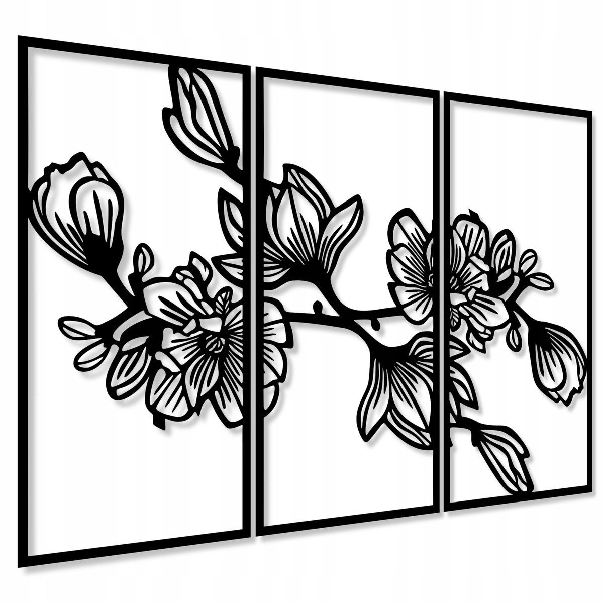 DEKORACJA Z KWIATAMI NA ŚCIANĘ OBRAZ AŻUROWY 3D DEKORACJA NA ŚCIANĘ TRYPTYK